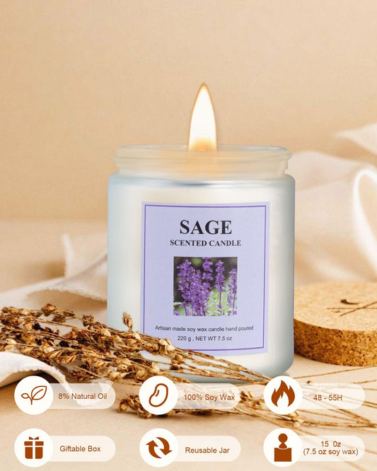 Sage candle set packaging in frosted jars