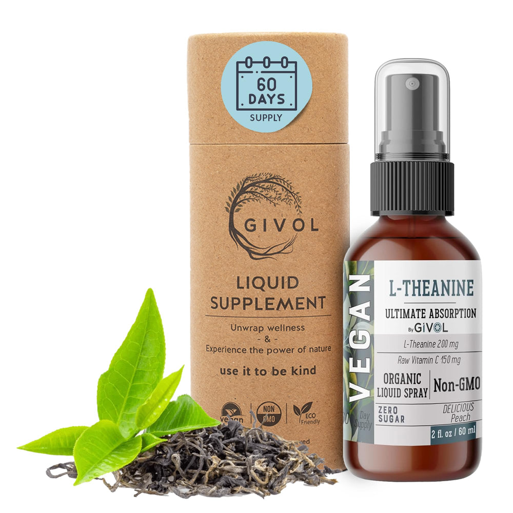 GIVOL L-Theanine & Vitamin C Peach Flavor Liquid Spray bottle front view