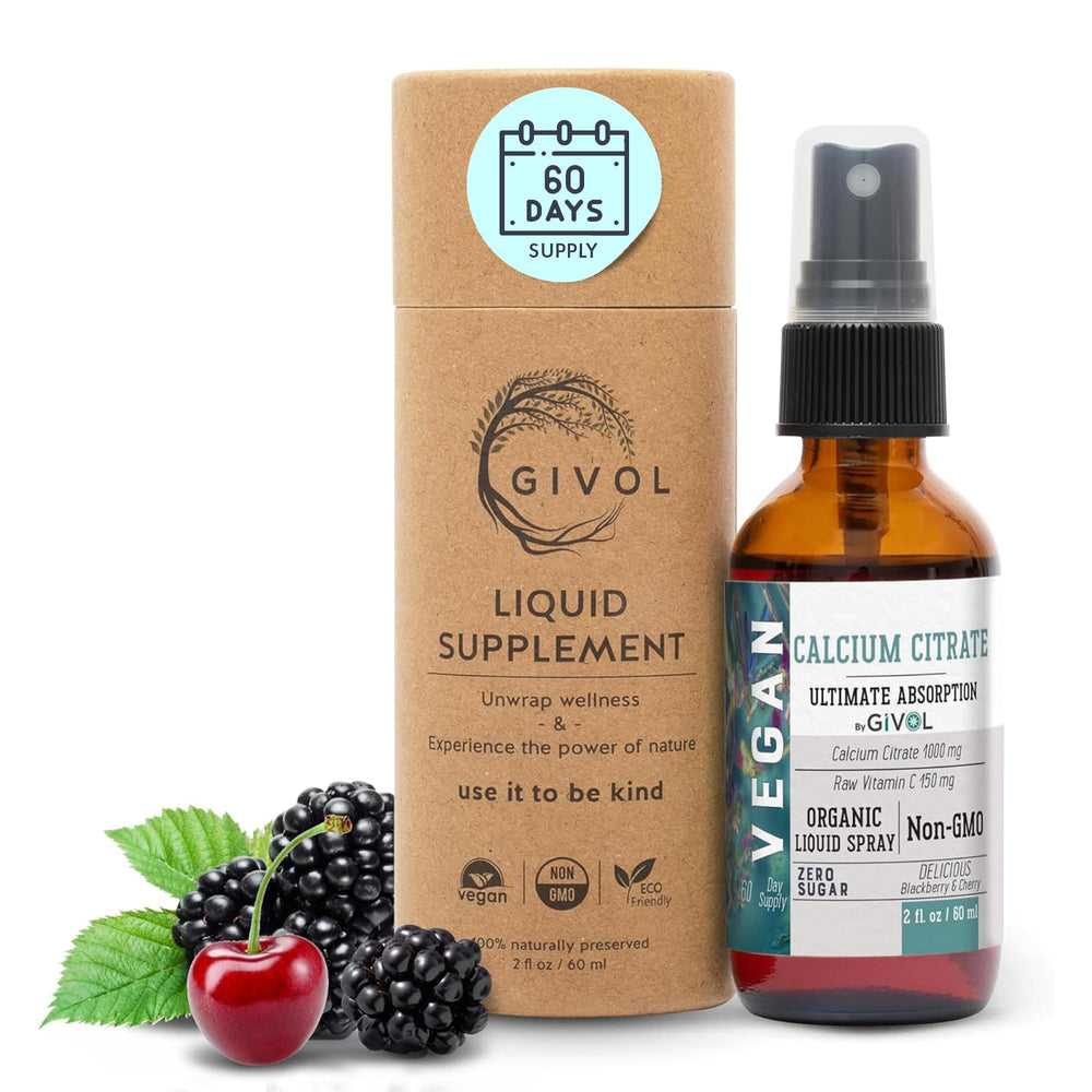 Front view of GIVOL Liquid Calcium Citrate spray bottle – 2oz (60ml)