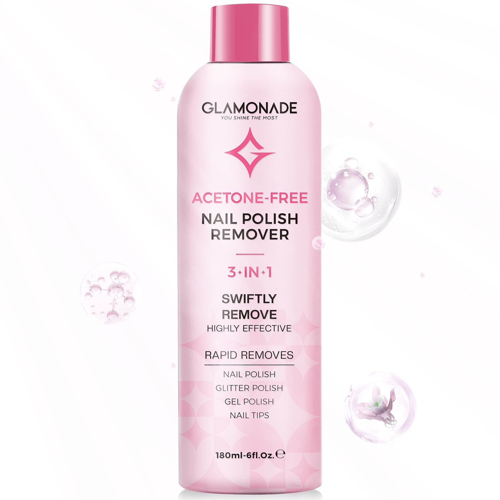 Glamonade bottle with pour cap for controlled gel polish removal at home.