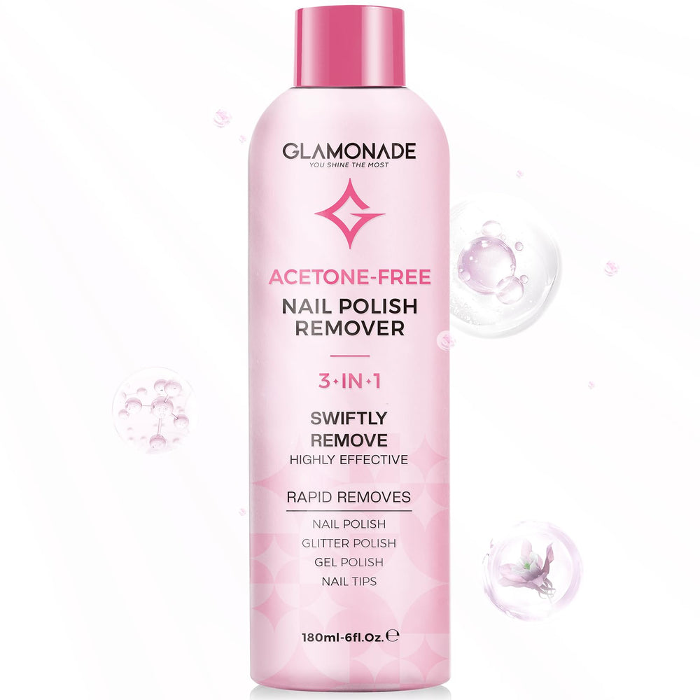 Glamonade bottle with pour cap for controlled gel polish removal at home.