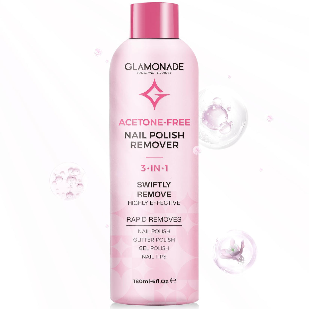 Glamonade bottle with pour cap for controlled gel polish removal at home.