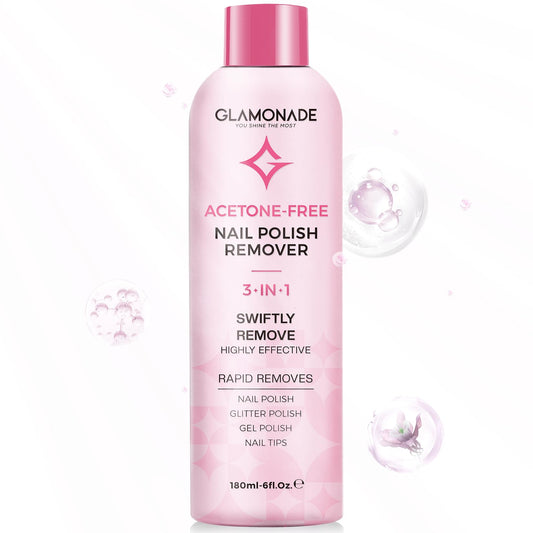 Glamonade bottle with pour cap for controlled gel polish removal at home.
