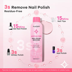 Glamonade non-acetone formula preserves nail health during removal.