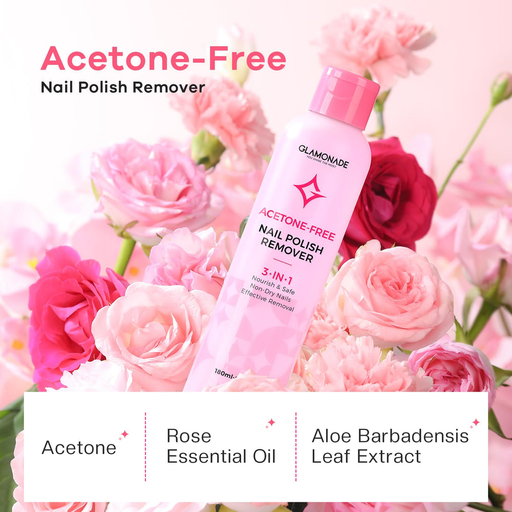 Glamonade remover with rose seed oil infusion for nourished nails.