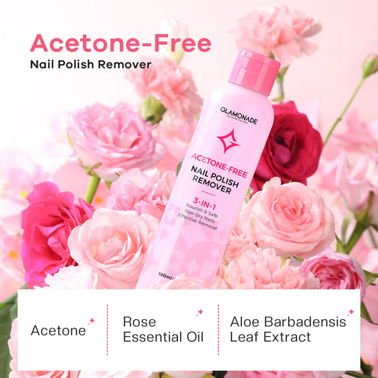Glamonade non-acetone formula removes gel polish gently, reducing drying risk.