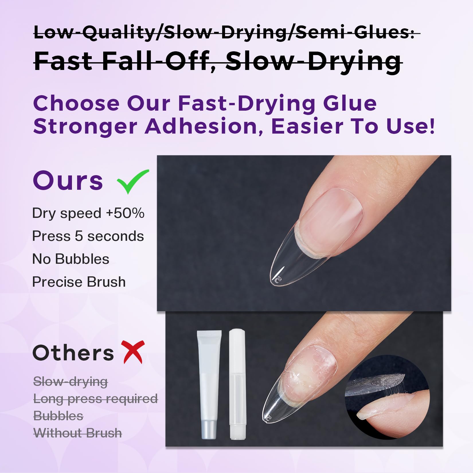 Glamonade press-on nails adhesion demonstrates strong, durable bond.