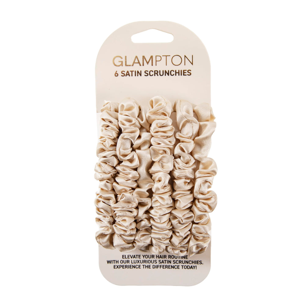 Glampton Satin Scrunchies 6-pack in red offer gentle grip to reduce hair breakage and frizz.