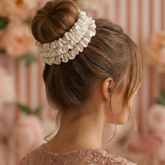 Glampton Satin Scrunchies satin surface demonstrates frizz-control and sleek hair in motion.