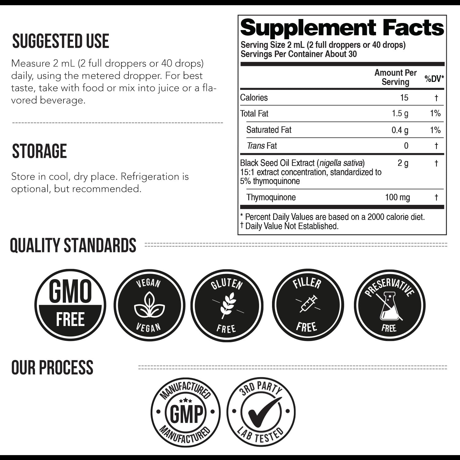 Glass bottle with serving size information (30 servings)