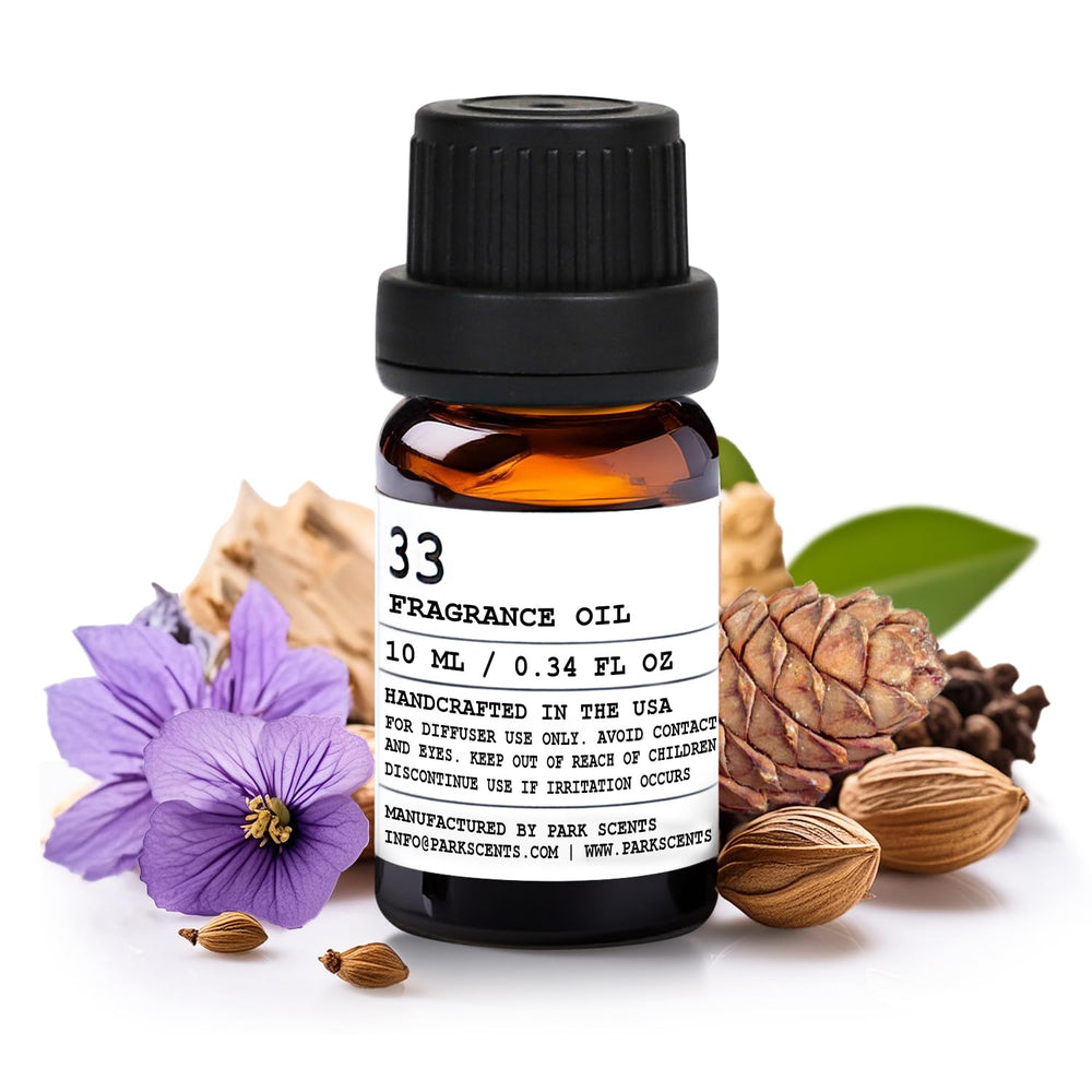 Glass bottle of Santal 33-inspired diffuser oil