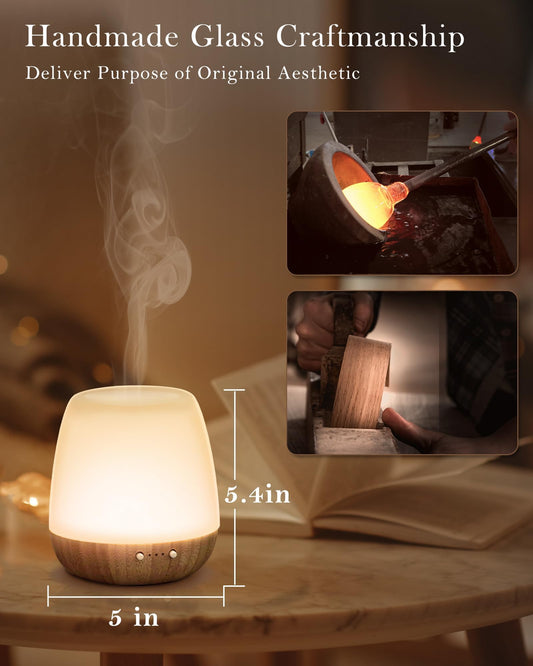 Close-up of glass top and bamboo diffuser base