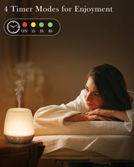 Whisper-quiet diffuser emitting soft glow at night