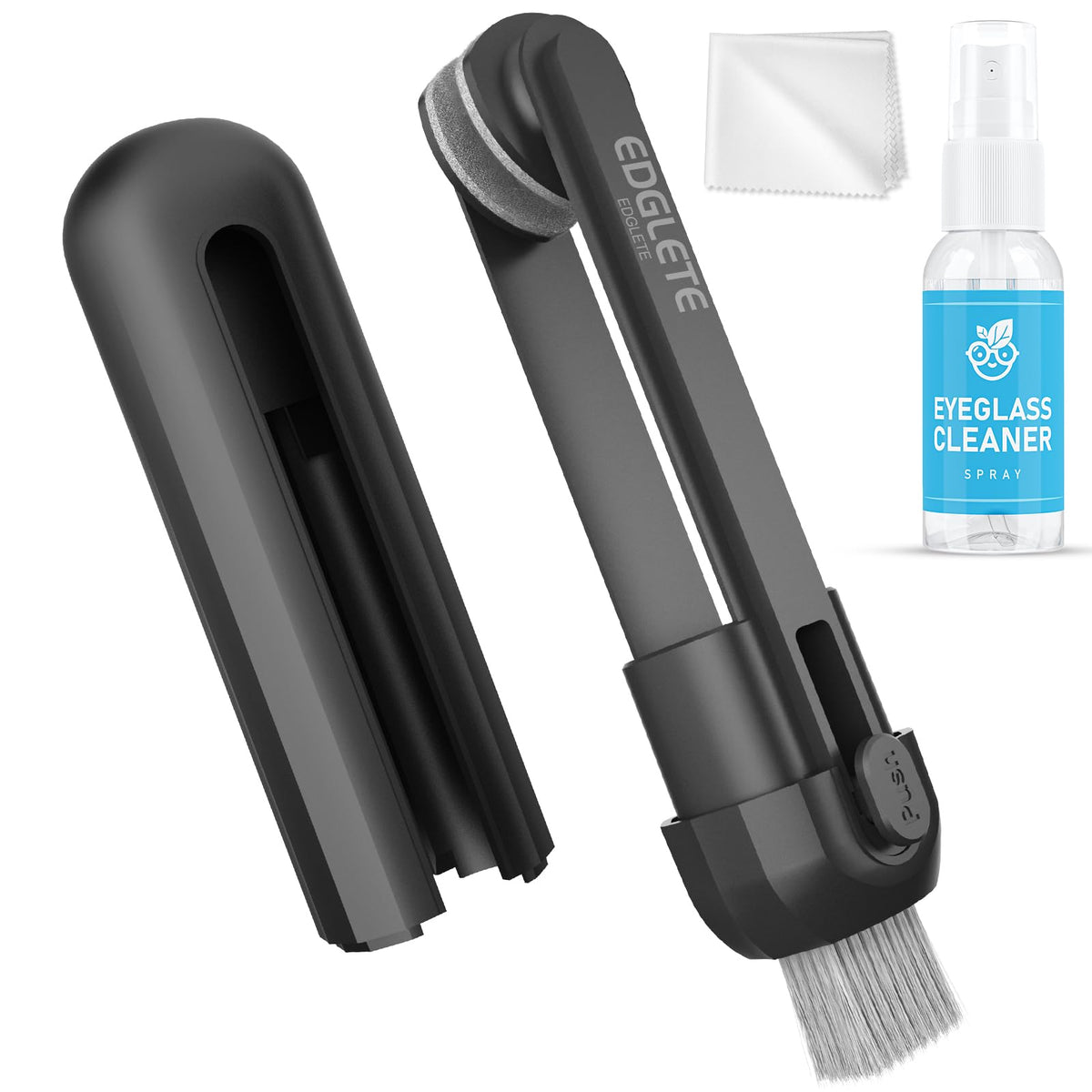Full Glasses Cleaner Kit with spray, microfiber cloth, and cleaning pads