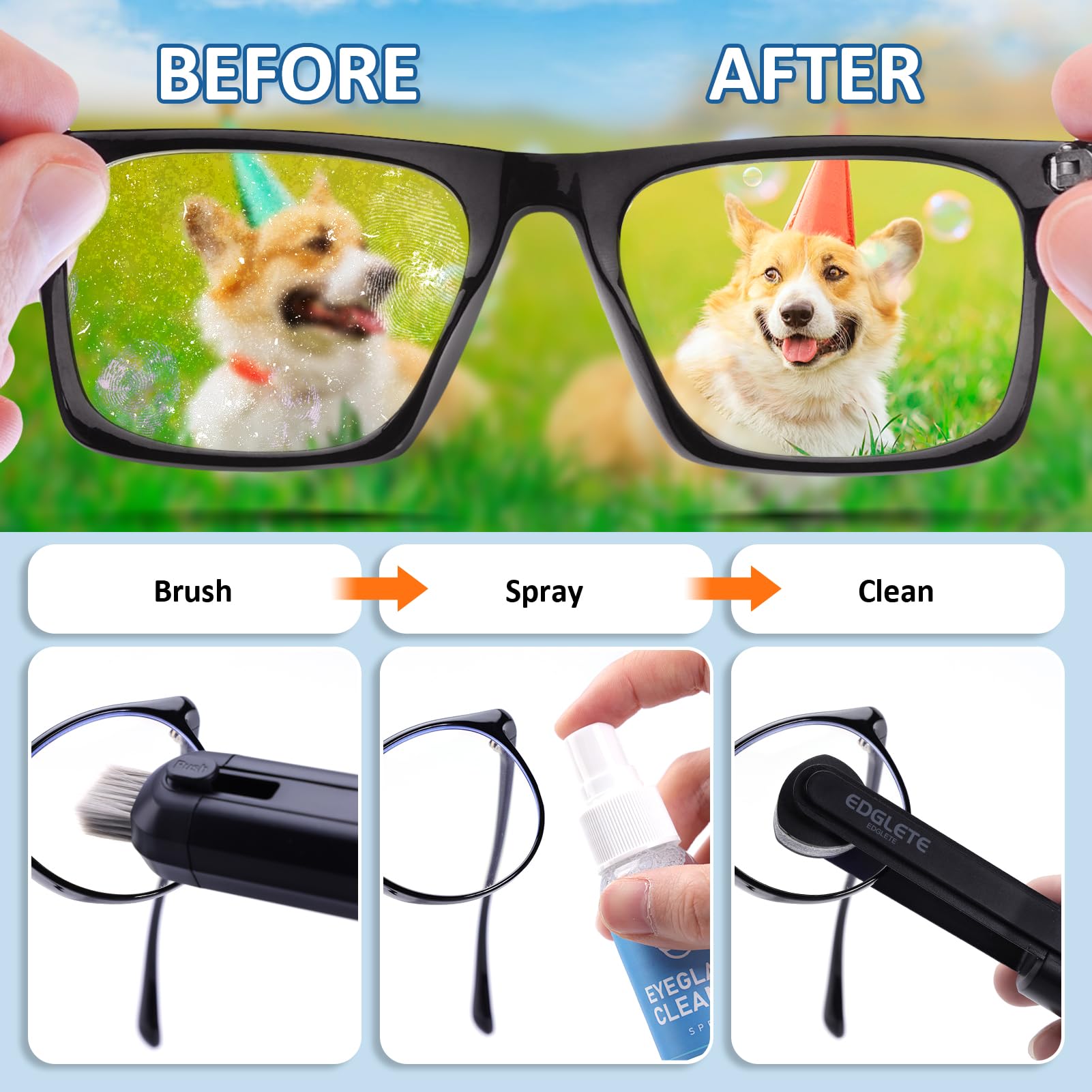 Professional grade eyeglass cleaner spray forms protective layer