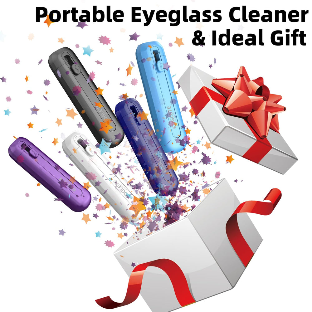 Portable travel-sized glasses cleaning kit fits in a handbag