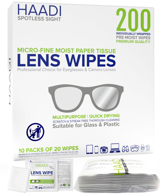 Box of 200 individually wrapped glasses cleaner wipes