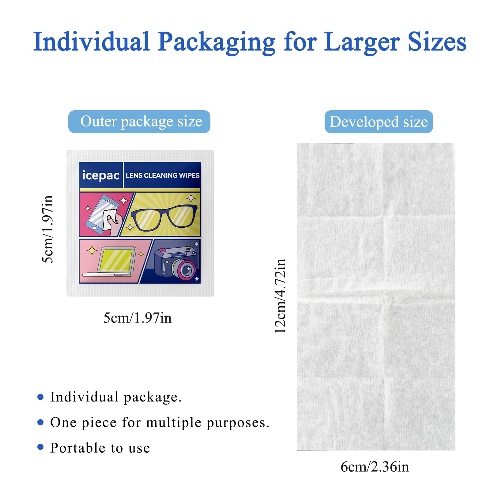 Individually wrapped lens wipes for on-the-go cleaning