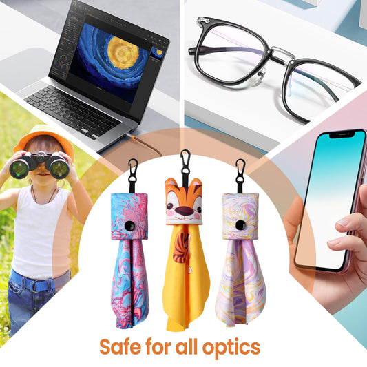 Microfiber eyeglass cloth pulled from compact pouch
