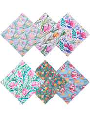 Six Tulips design microfiber glasses cleaning cloths in assorted colors