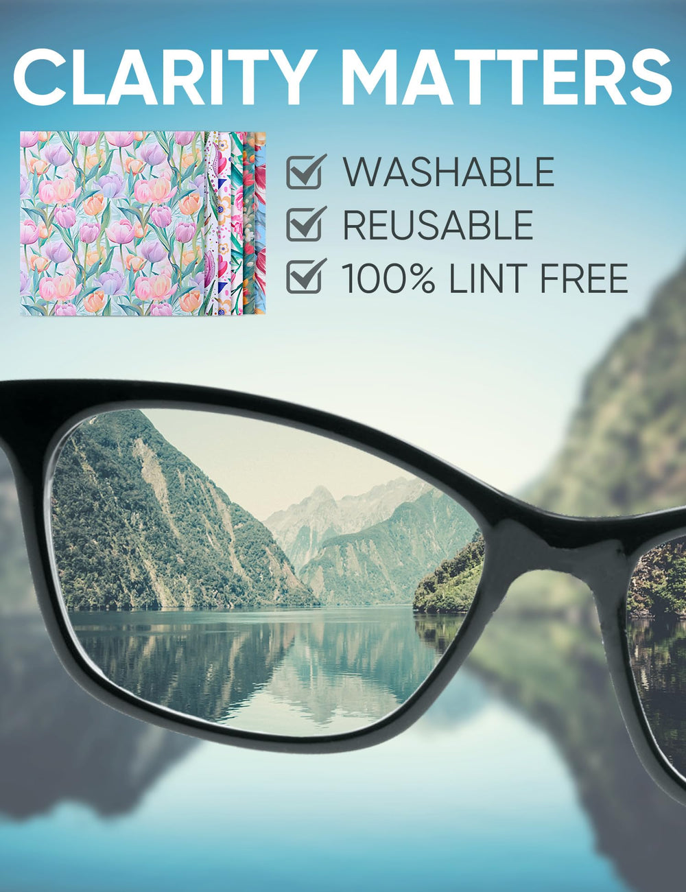Cloths arranged with floral designs for glasses, cameras, TVs and phones