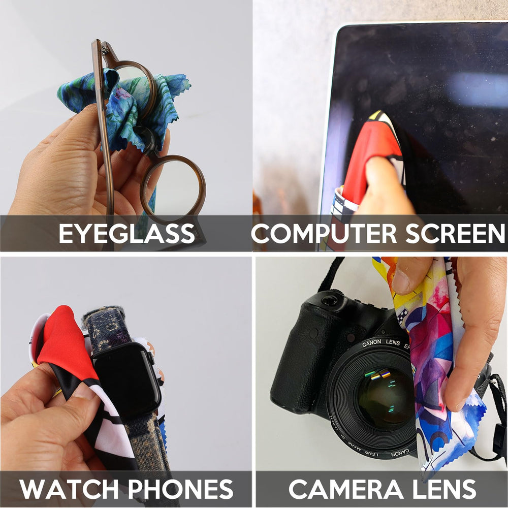 Glasses cleaning cloth with clip-on carabiner for on-the-go use