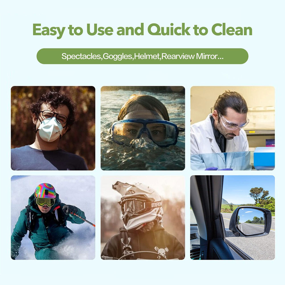 Glasses and sunglasses being cleaned with anti-fog wipes