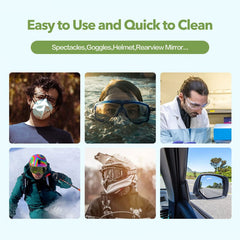 Glasses and sunglasses being cleaned with anti-fog wipes