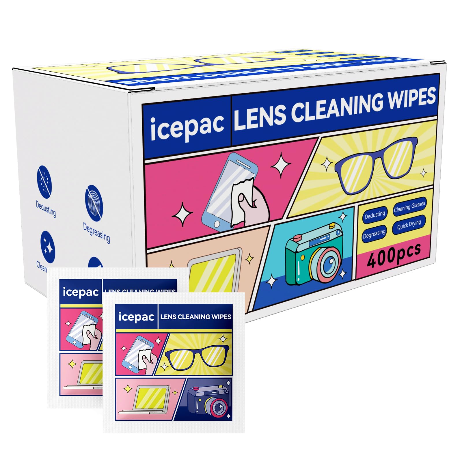 400-count pre-moistened glasses wipes in individual packets