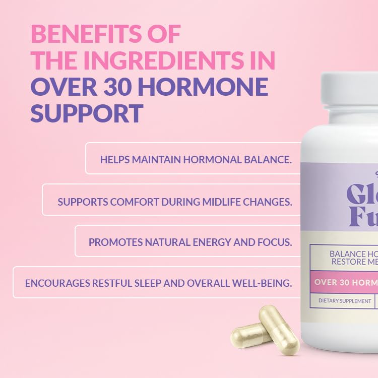 gleefull-sups-over-30-hormone-support-capsules-closeup showcases easy-to-swallow capsules for daily use