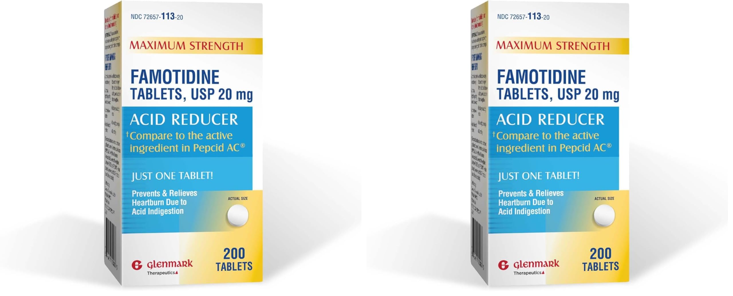 Glenmark famotidine bottle pour showing easy heartburn relief access.