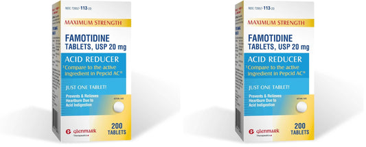 Glenmark famotidine bottle pour showing easy heartburn relief access.