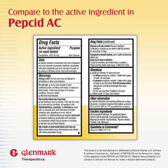 Glenmark Therapeutics famotidine 20mg bottle ready for on-the-go relief.