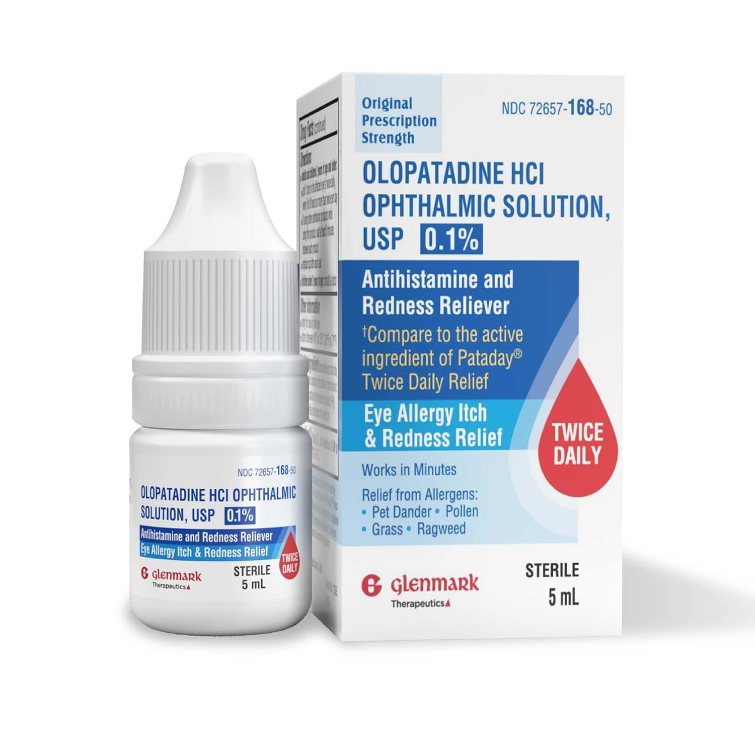Glenmark Therapeutics Olopatadine eye drops bottle close-up for quick allergy relief
