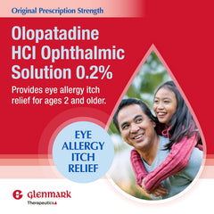 Glenmark Therapeutics Olopatadine packaging-front highlights 0.2% strength and 30-day supply.