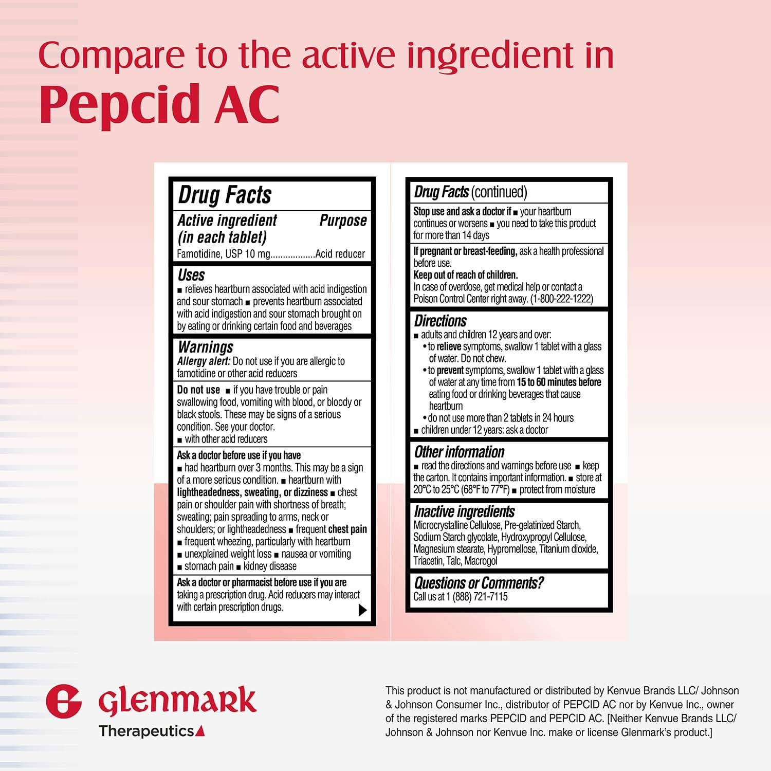 Glenmark Therapeutics 10 mg famotidine blister pack shown for convenient daily use.