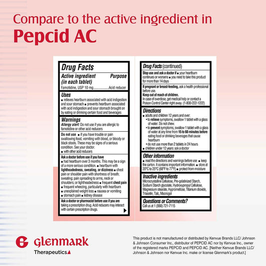 Glenmark Therapeutics 10 mg famotidine blister pack shown for convenient daily use.