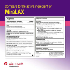 Glenmark Therapeutics PEG 3350 powder dissolving in beverage for easy dose mixing.