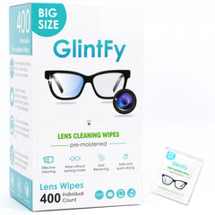 Front view of GlintFy Lens Wipes packaging