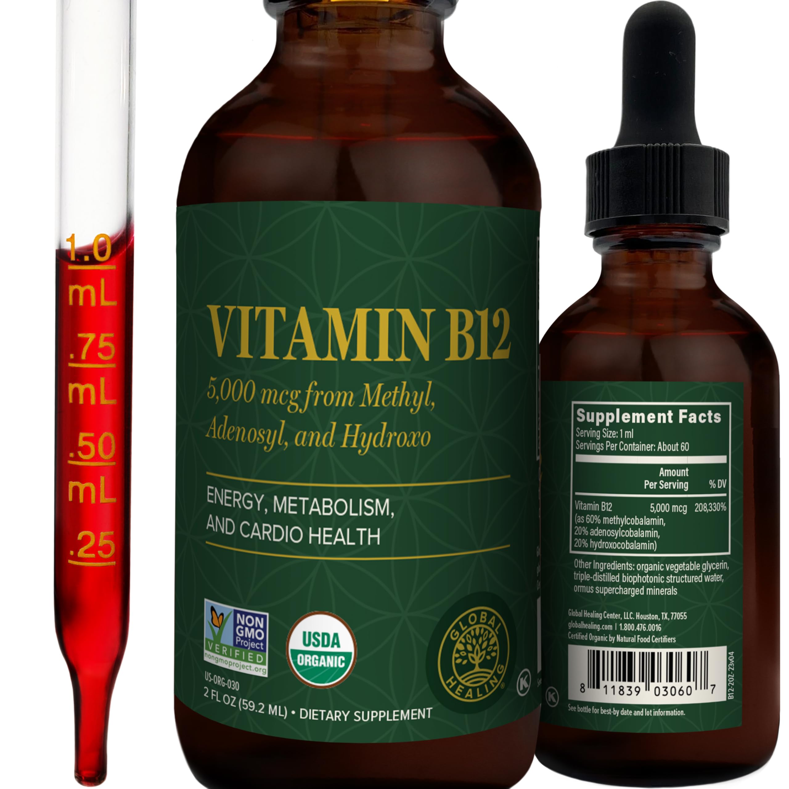 Global Healing Vitamin B12 5000 mcg Sublingual Liquid bottle label