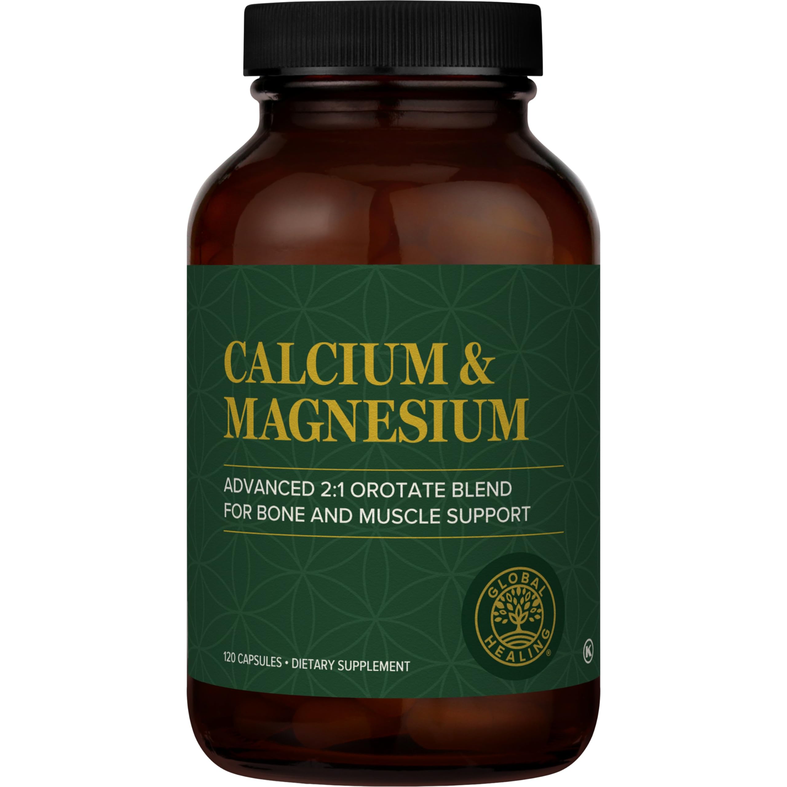 Front view of Global Healing Calcium and Magnesium Orotate bottle