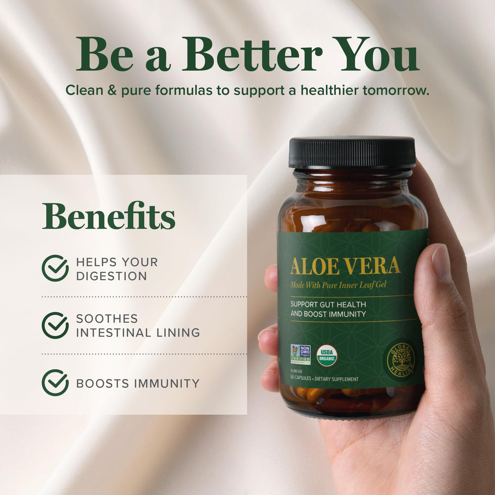 Global Healing Center Aloe Vera capsules enable convenient daily use.