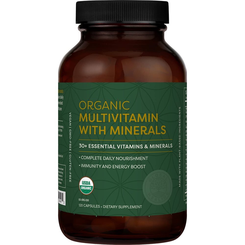 Global Healing Center multivitamin bottle front showing 120 capsules for daily nutrition