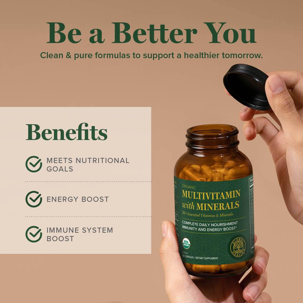 Global Healing Center multivitamin bottle for daily use by men and women