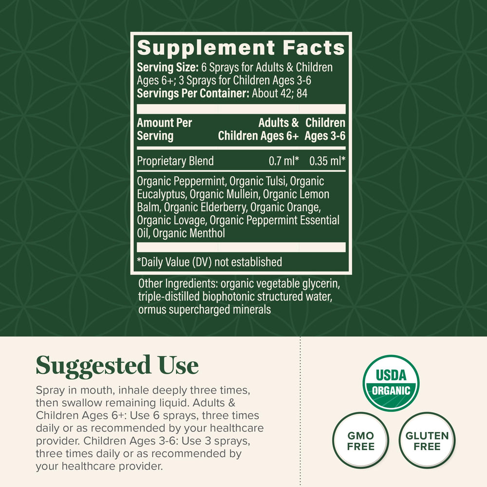 Global Healing Center Organic Lung Health 1 oz travel bottle for respiratory support on the go.