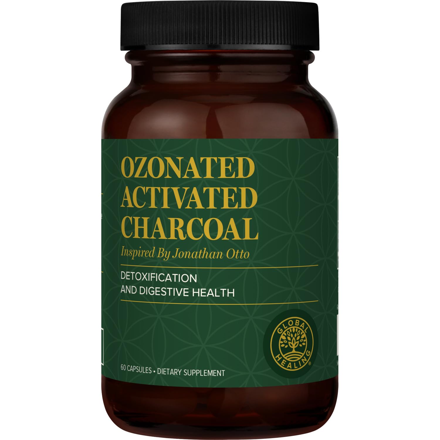 Global Healing Center ozonated activated charcoal powder bottle with 60 capsules - product image 1