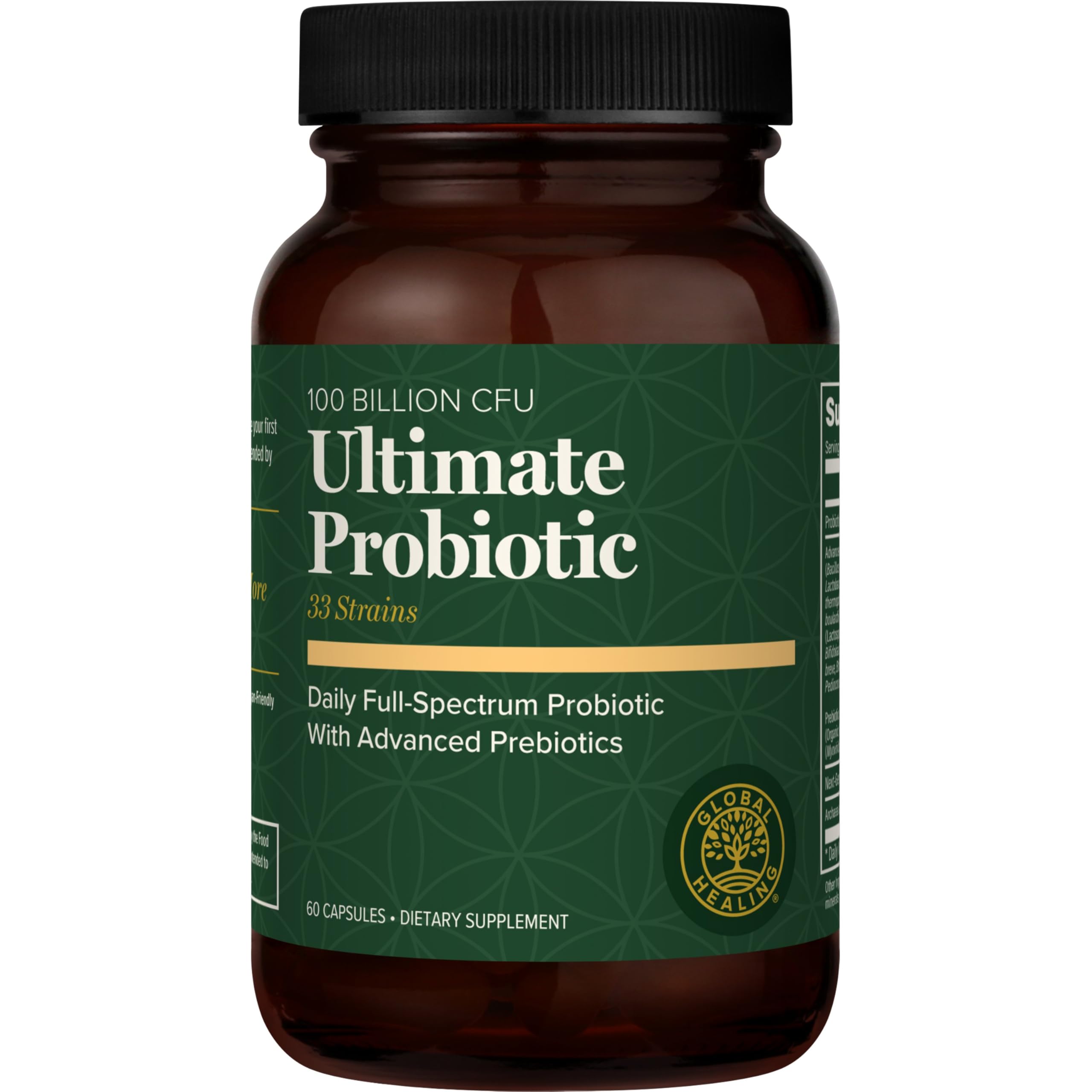 Global Healing Center Ultimate Probiotic bottle showing high-potency 75B CFU for gut balance.