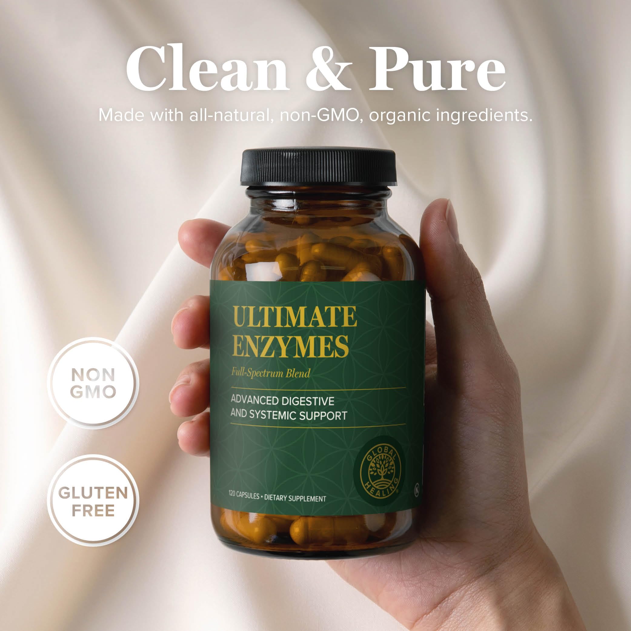Close-up of VeganZyme full-spectrum enzyme blend label