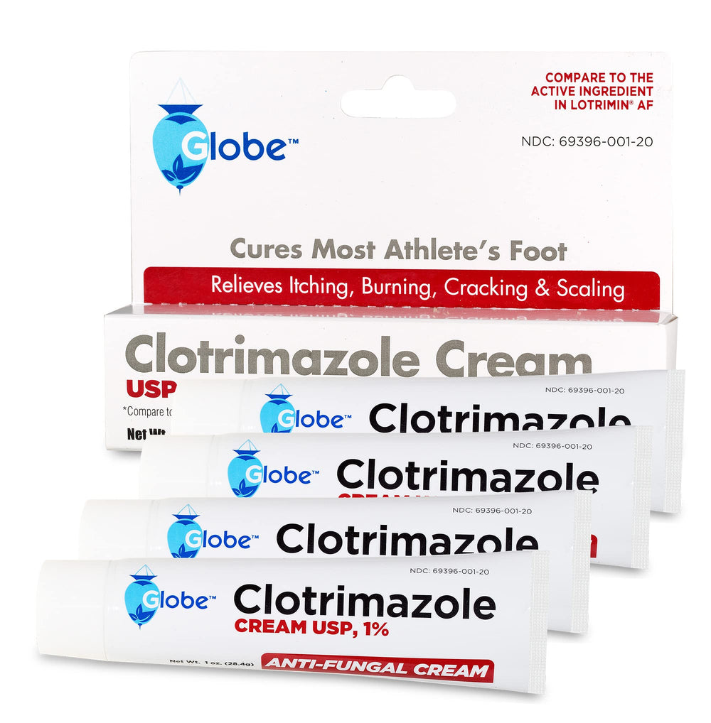 Closeup texture of Globe Clotrimazole cream suggests smooth, ready-to-use consistency.