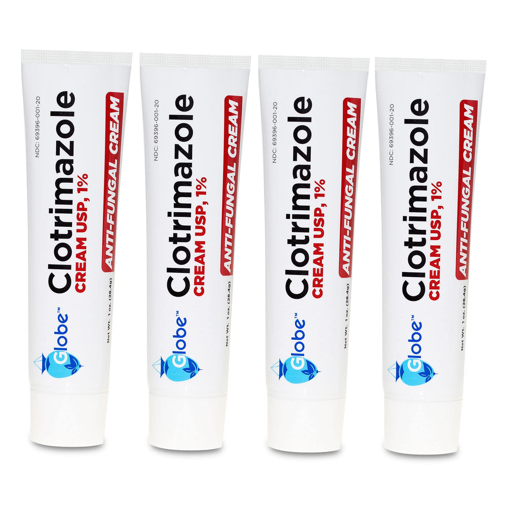 Globe Clotrimazole applied on foot demonstrates common use for fungal relief.